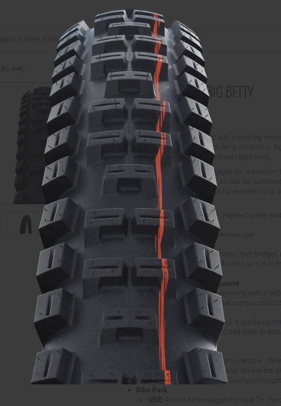 Schwalbe Tyre Big Betty 27.5 x 2.4 Evolution Folding ADDIX Soft (Orange) Super Gravity TL-Easy E-50 HS608 Black